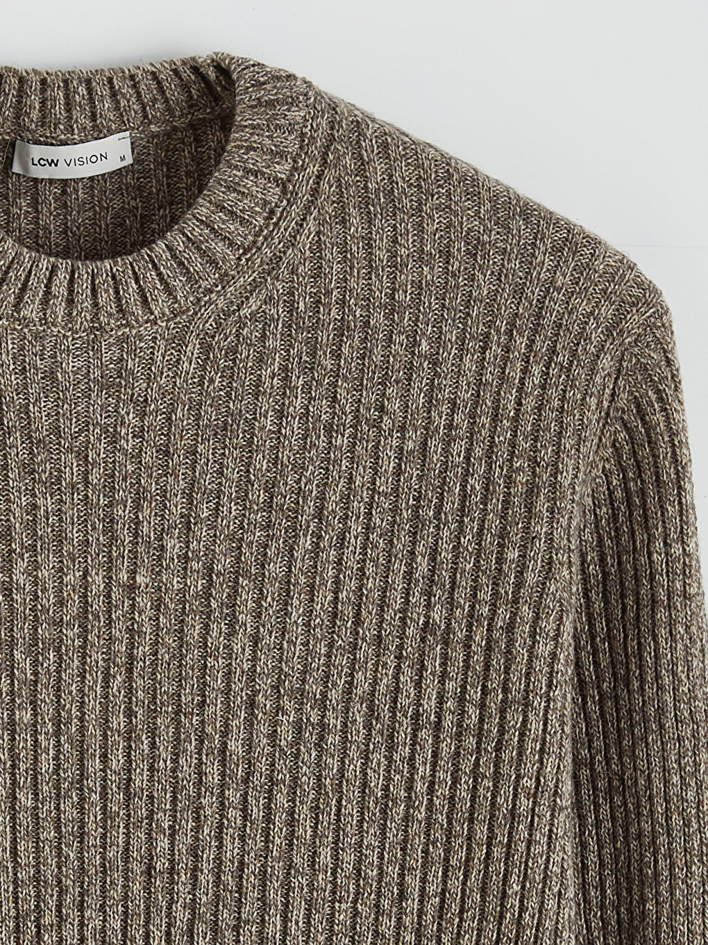 Bej Bisiklet Yaka Erkek Triko Kazak-5