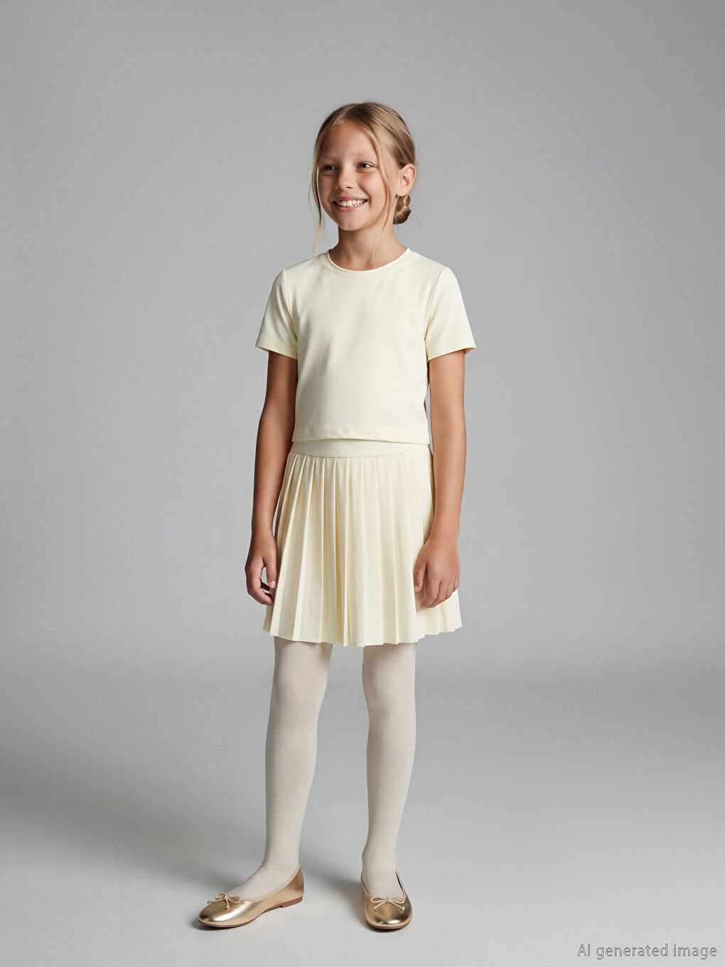 Sarı Bisiklet Yaka Kız Çocuk Tişört ve Etek