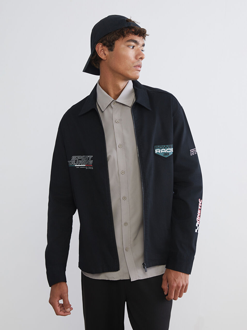 Siyah Rahat Kalıp Baskılı Erkek Ceket