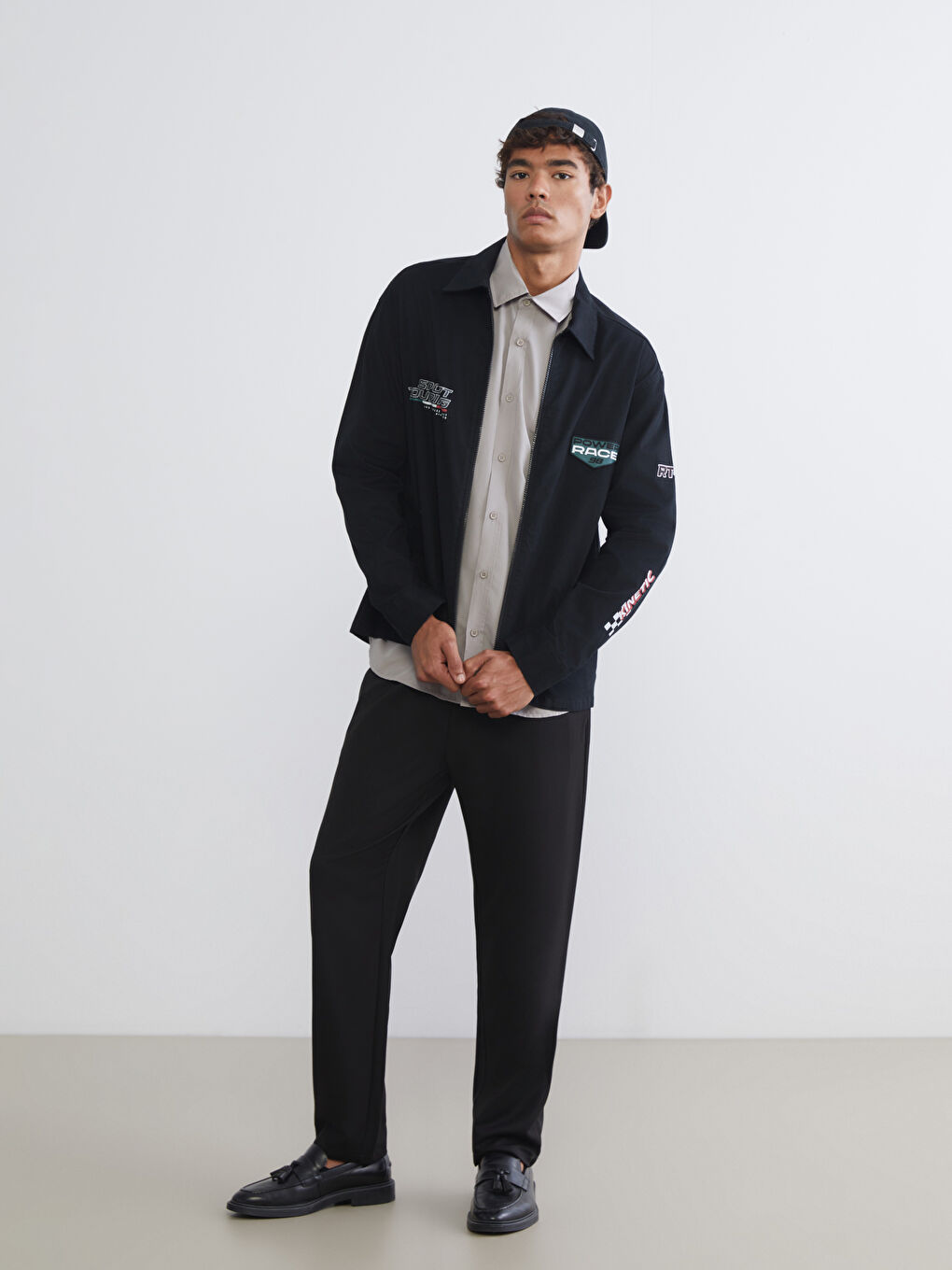 Siyah Rahat Kalıp Baskılı Erkek Ceket-1