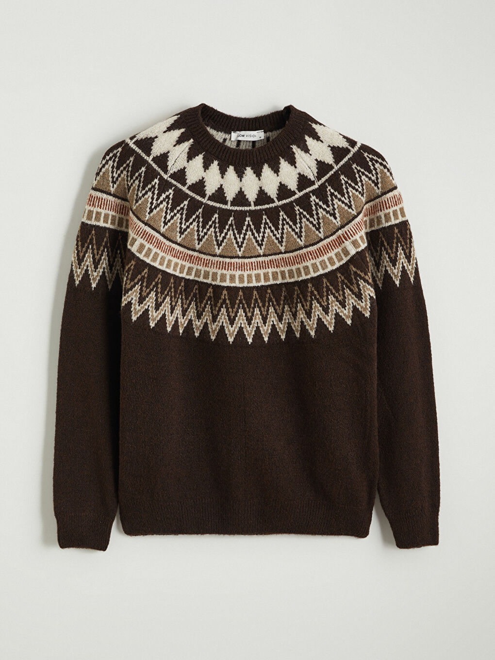 Kahverengi Bisiklet Yaka Desenli Erkek Triko Kazak-4