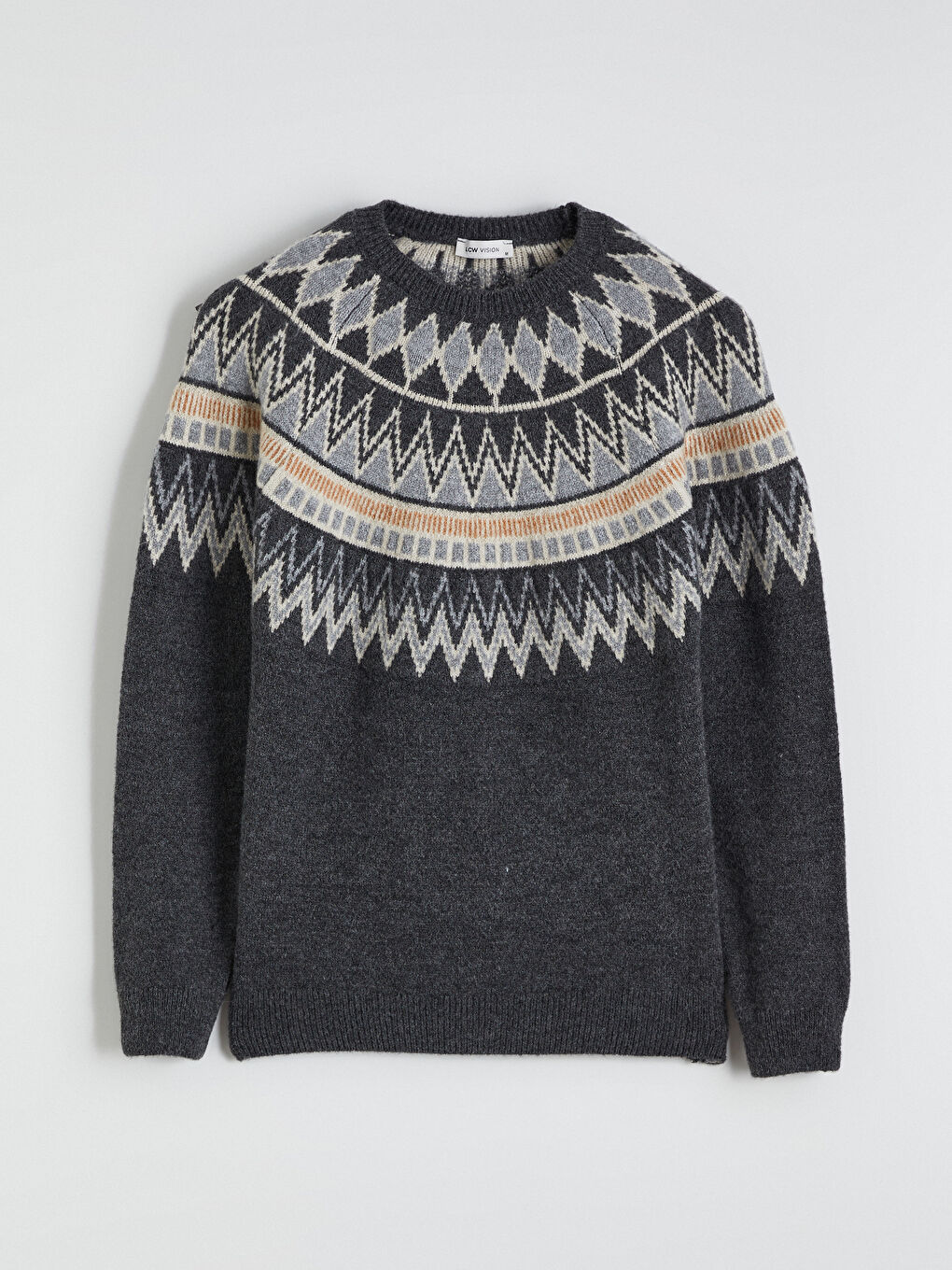 Gri Bisiklet Yaka Desenli Erkek Triko Kazak-4