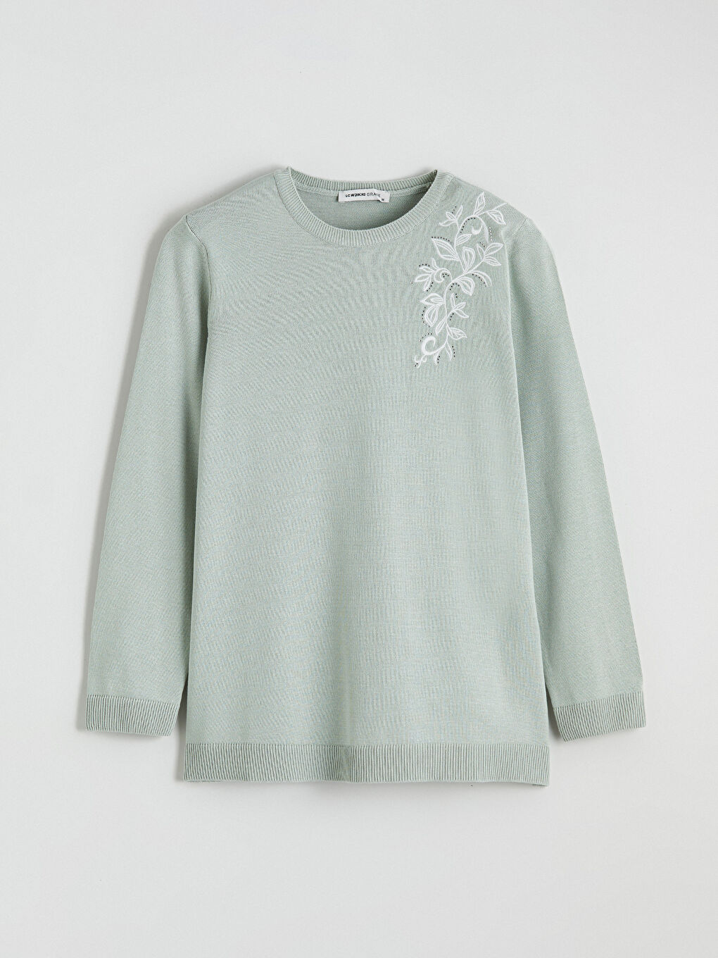 Crew Neck Rhinestone Embellished Women's Knit Sweater-4