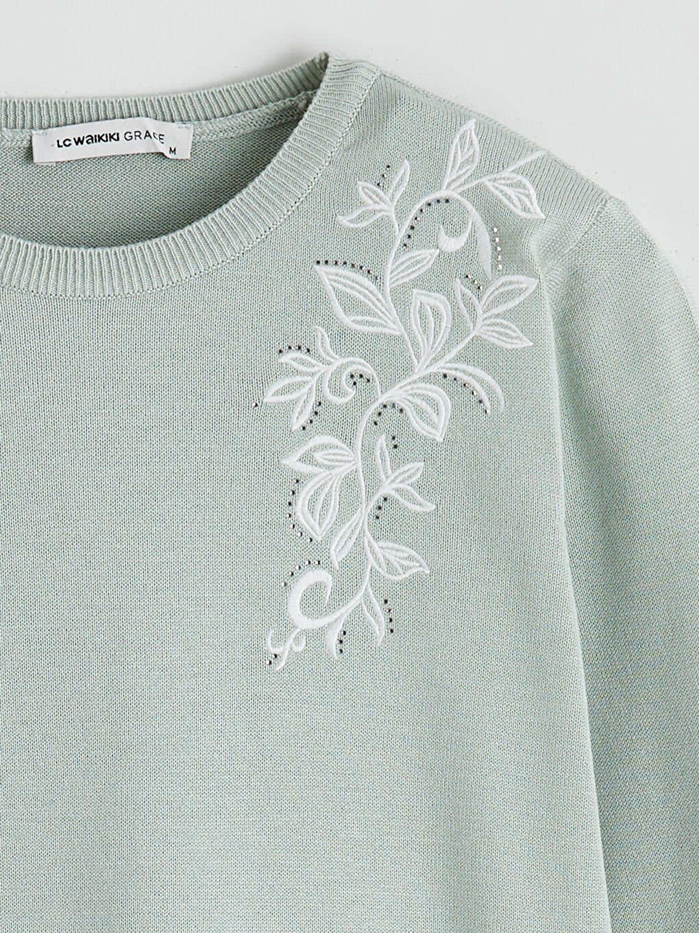 Crew Neck Rhinestone Embellished Women's Knit Sweater-5