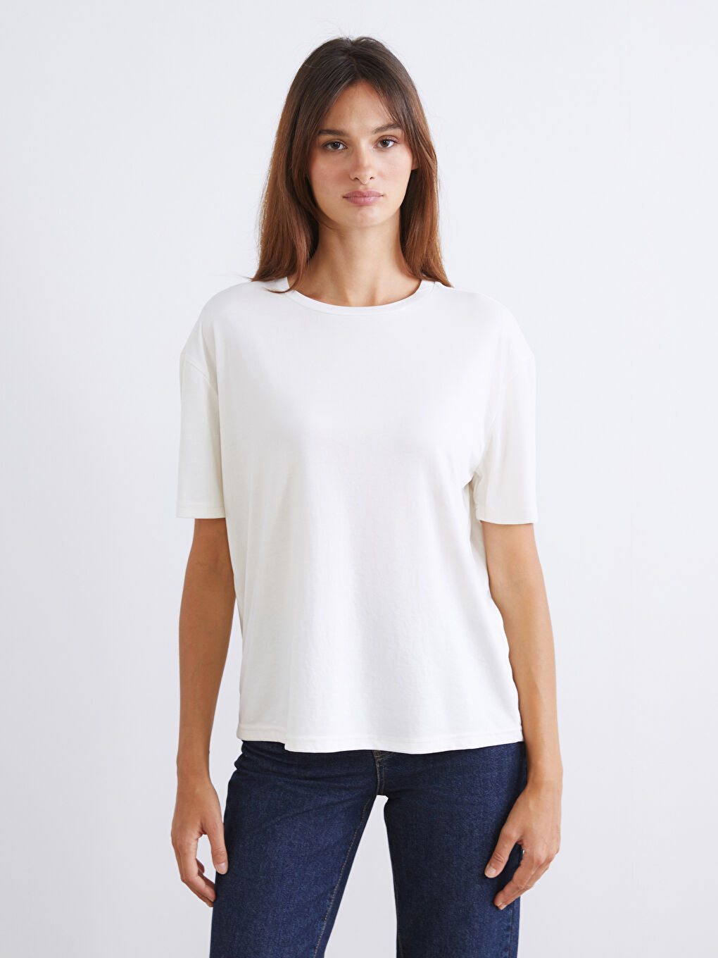 Siyah Bisiklet Yaka Modal Karışımlı Kadın Tişört 2'li-1