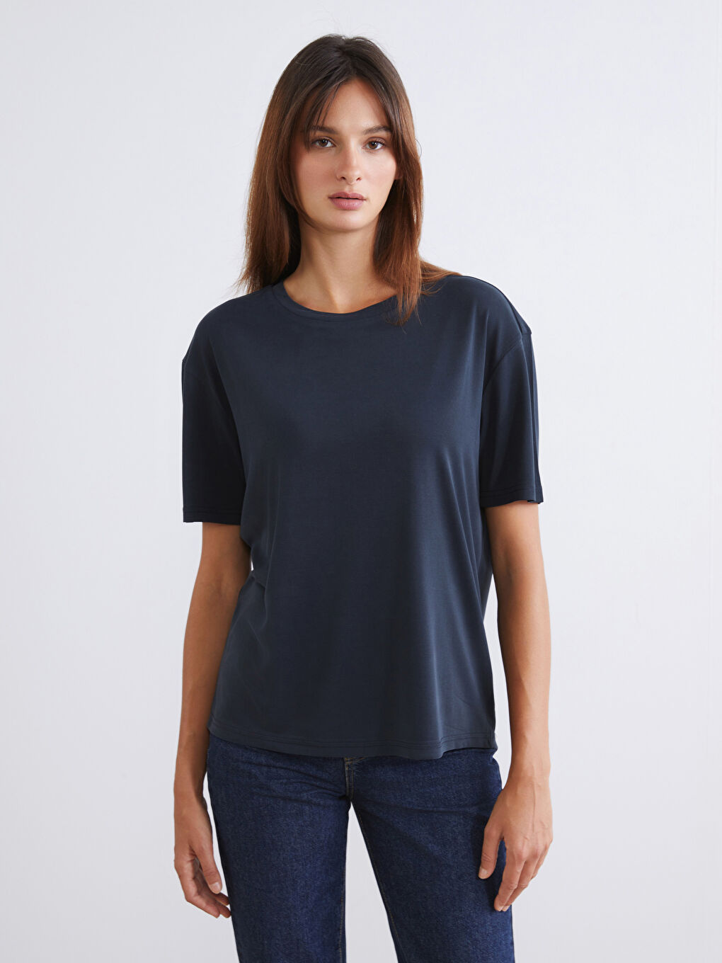 Siyah Bisiklet Yaka Modal Karışımlı Kadın Tişört 2'li-2