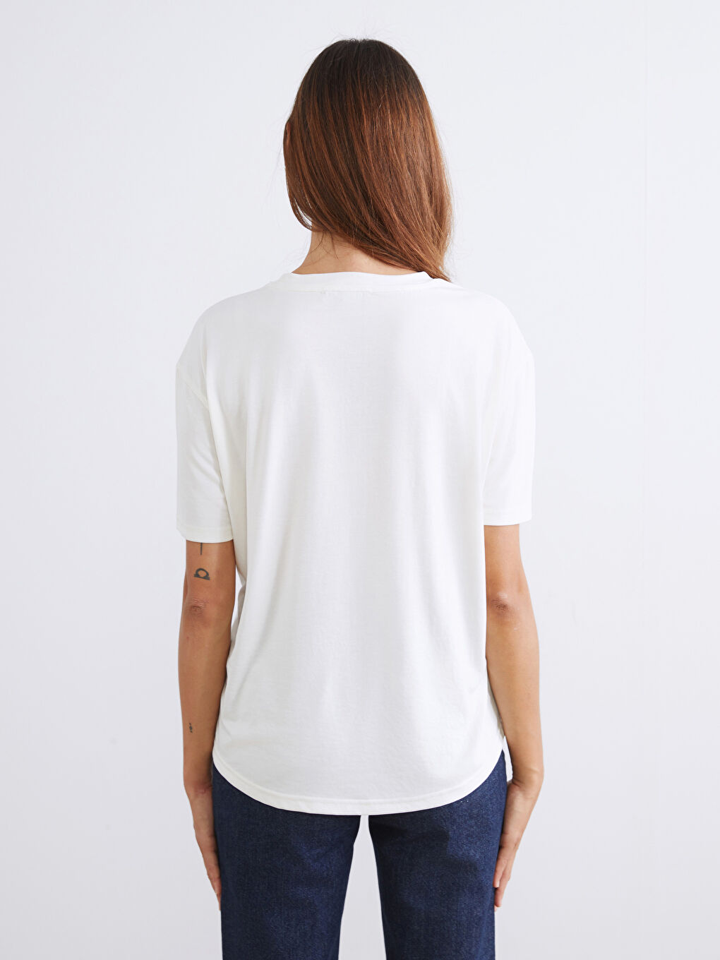 Siyah Bisiklet Yaka Modal Karışımlı Kadın Tişört 2'li-6