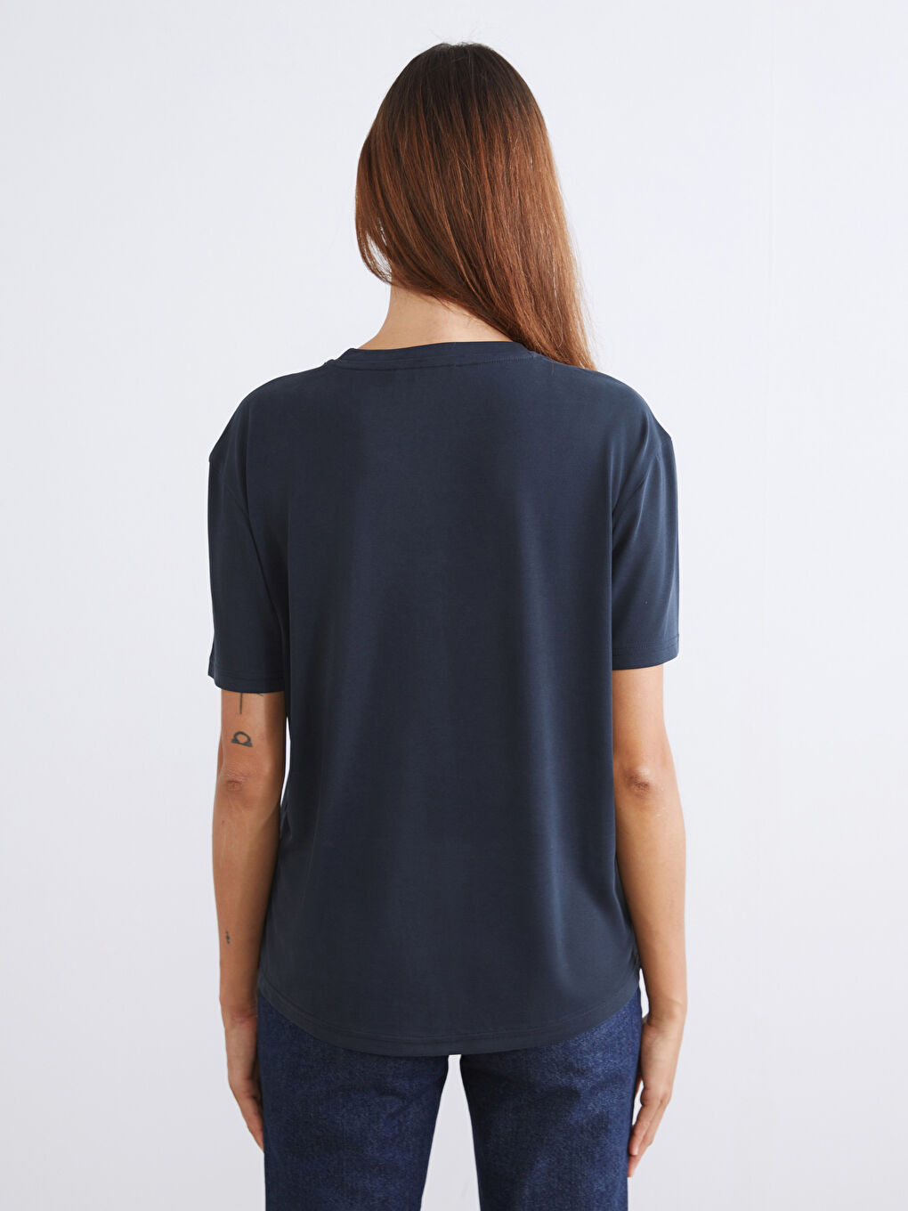 Siyah Bisiklet Yaka Modal Karışımlı Kadın Tişört 2'li-7