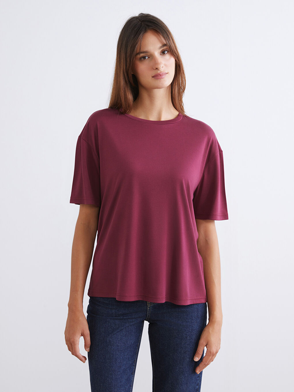 Siyah Bisiklet Yaka Modal Karışımlı Kadın Tişört 2'li-1