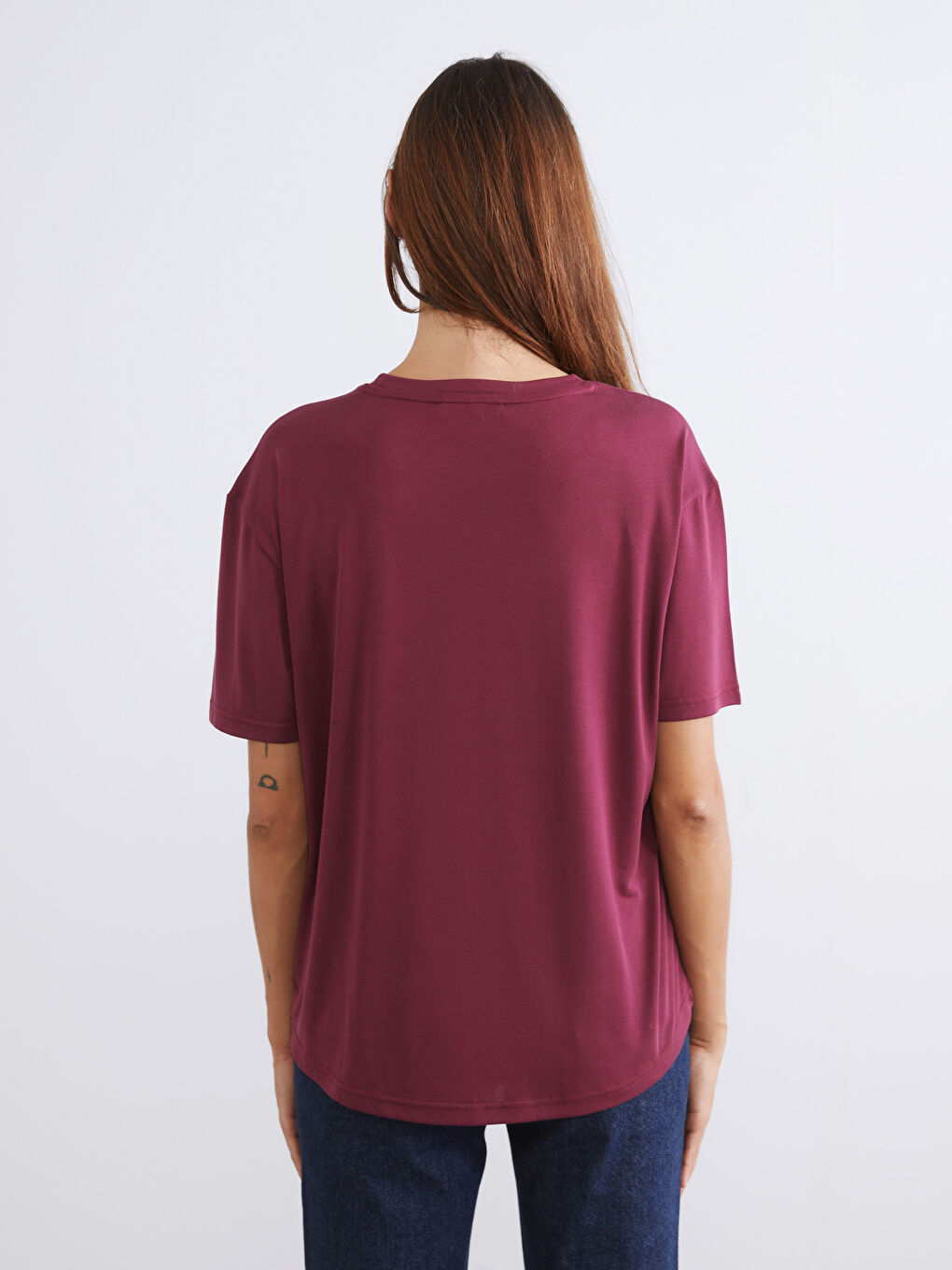 Siyah Bisiklet Yaka Modal Karışımlı Kadın Tişört 2'li-7