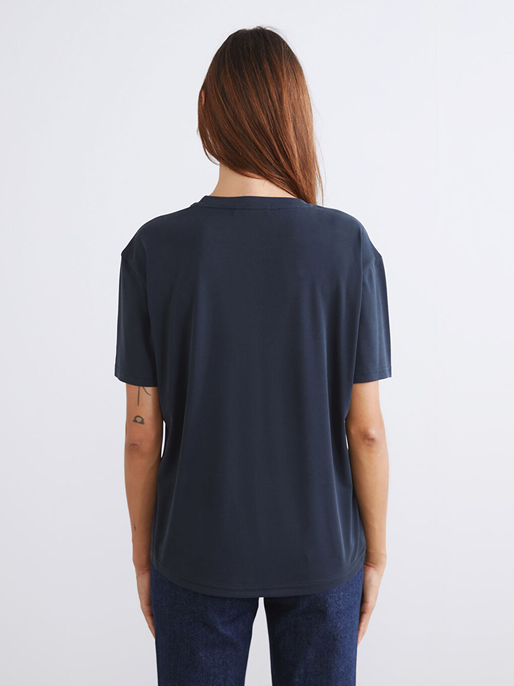 Siyah Bisiklet Yaka Modal Karışımlı Kadın Tişört 2'li-12