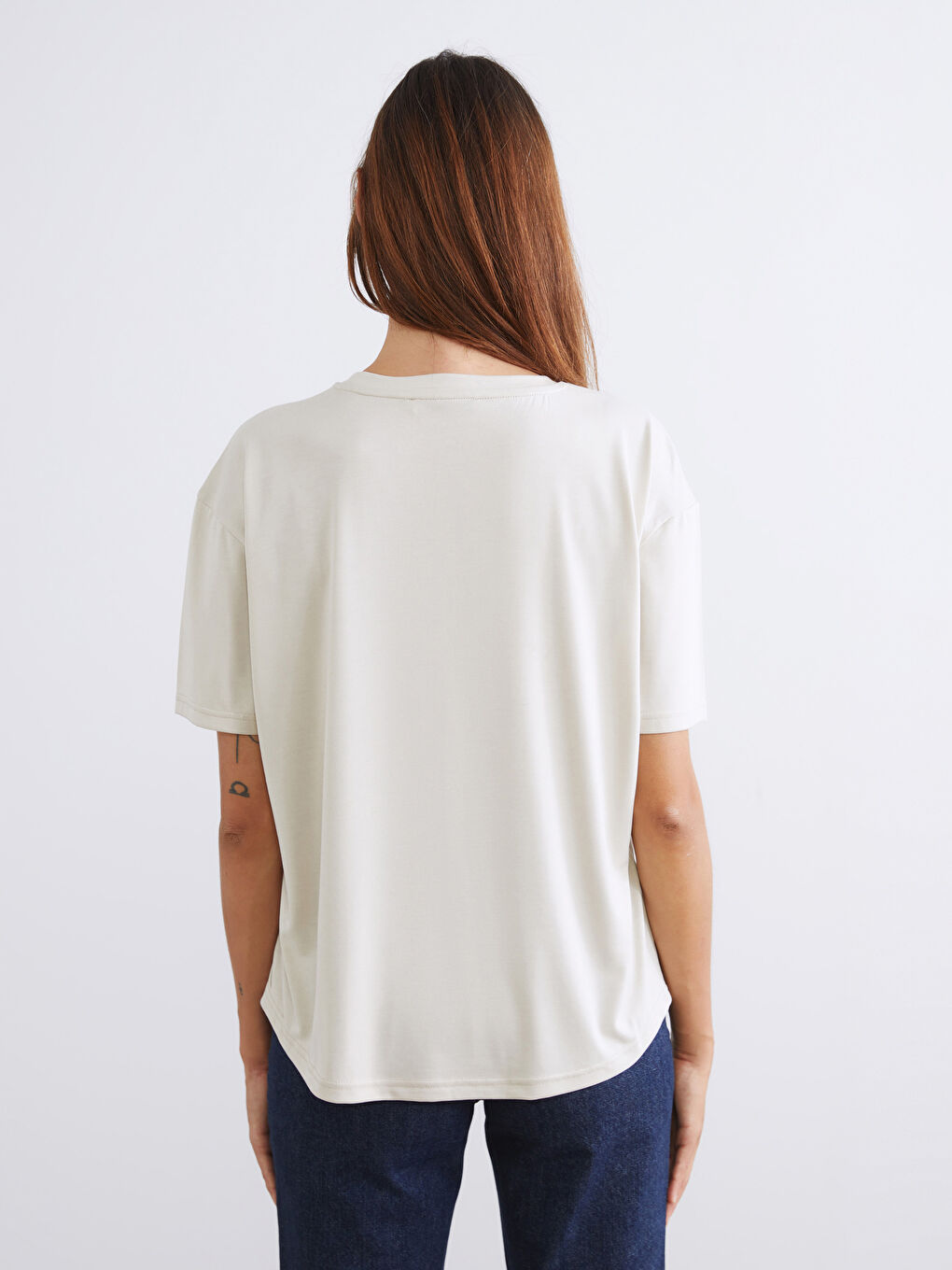 Kahverengi Bisiklet Yaka Modal Karışımlı Kadın Tişört 2'li-7