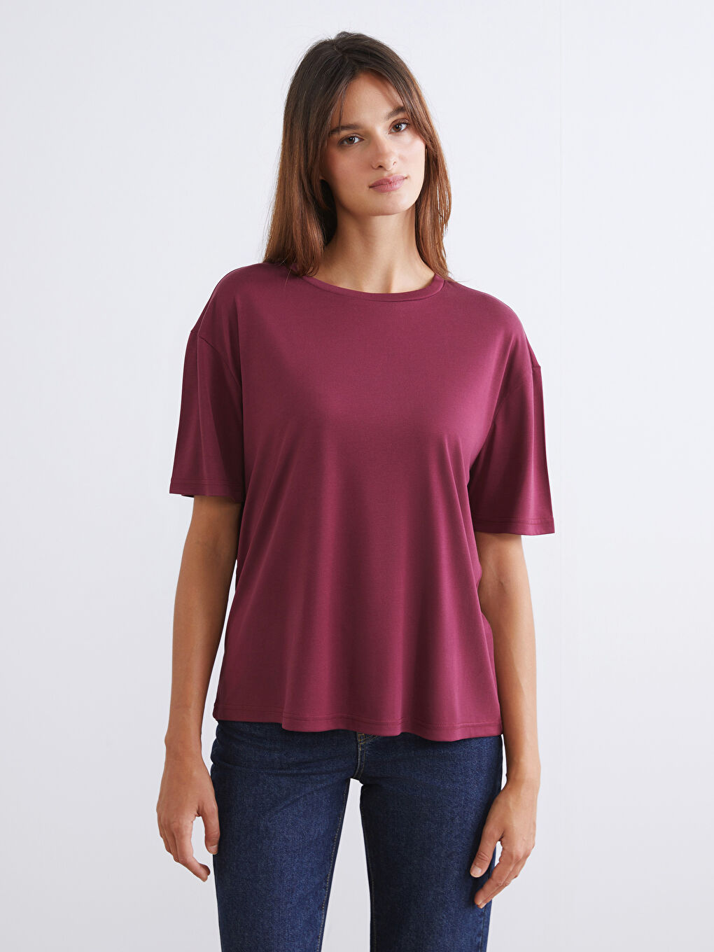 Siyah Bisiklet Yaka Modal Karışımlı Kadın Tişört 2'li-2