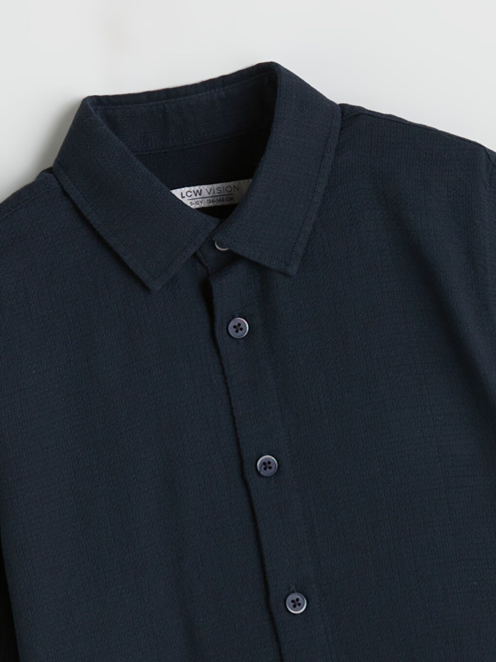 Lacivert Uzun Kollu Dokulu Erkek Çocuk Gömlek-1