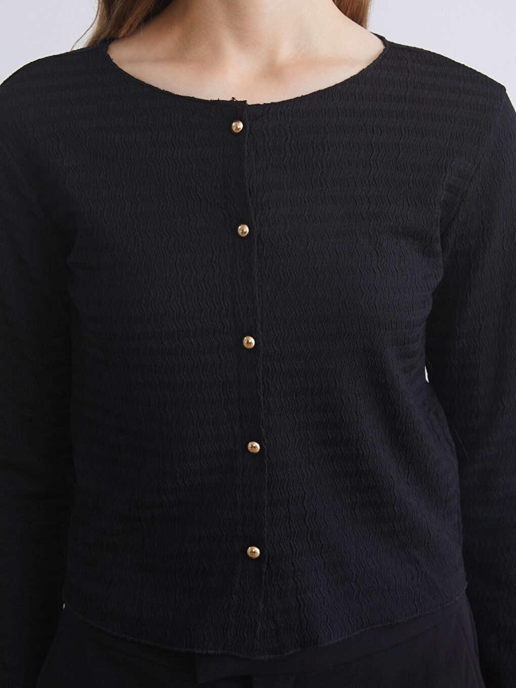 Siyah Bisiklet Yaka Dokulu Kadın Hırka-2