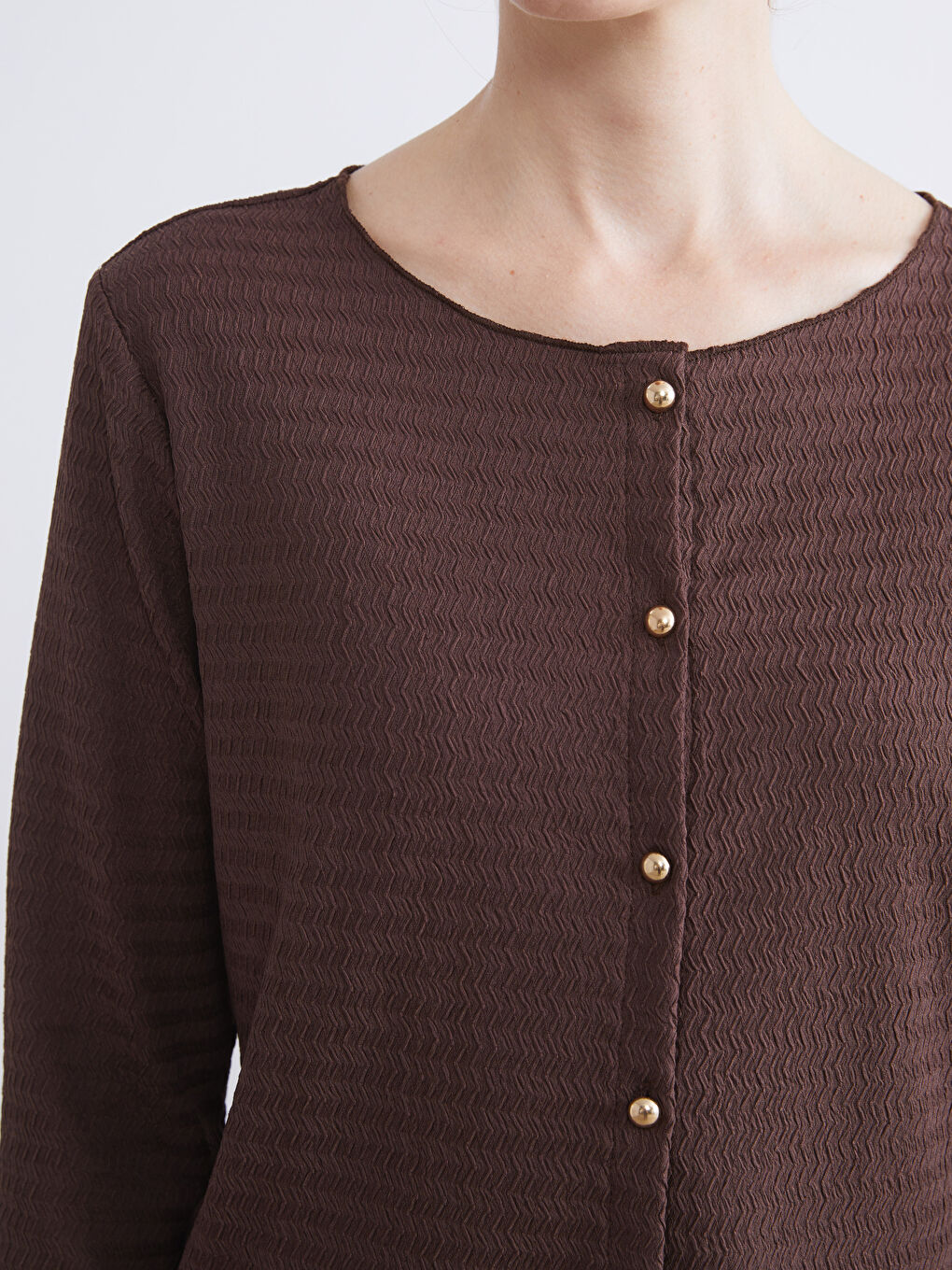 Kahverengi Bisiklet Yaka Dokulu Kadın Hırka-2