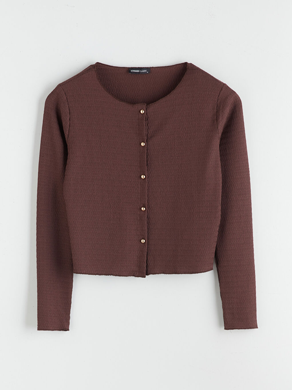 Kahverengi Bisiklet Yaka Dokulu Kadın Hırka-4