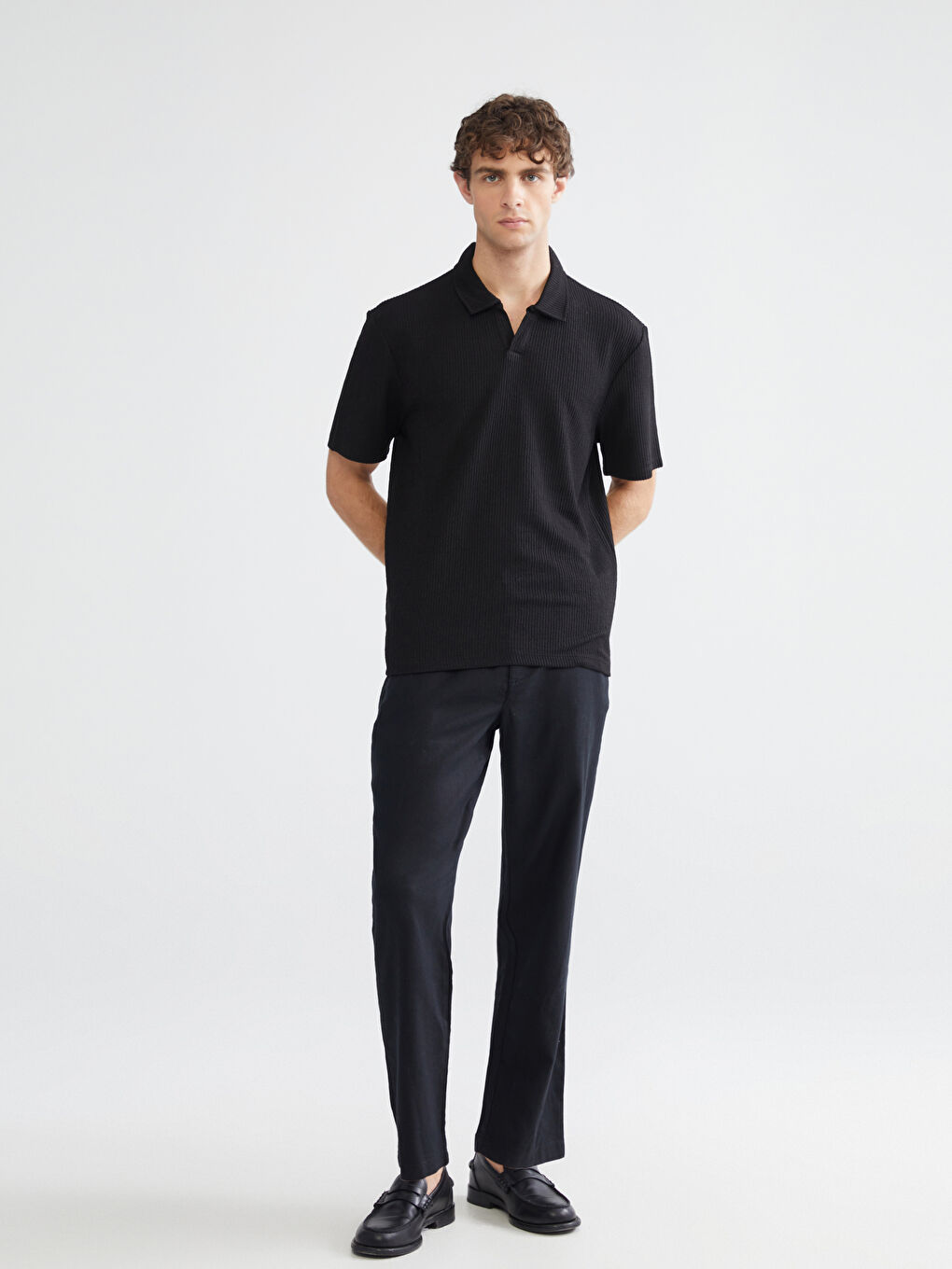 Siyah Polo Yaka Erkek Tişört-1