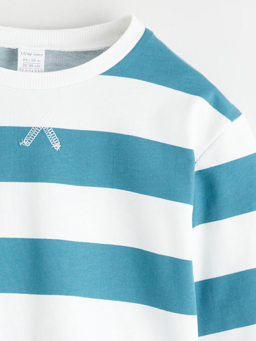 Ekru Bisiklet Yaka Çizgili Erkek Bebek Sweatshirt-2