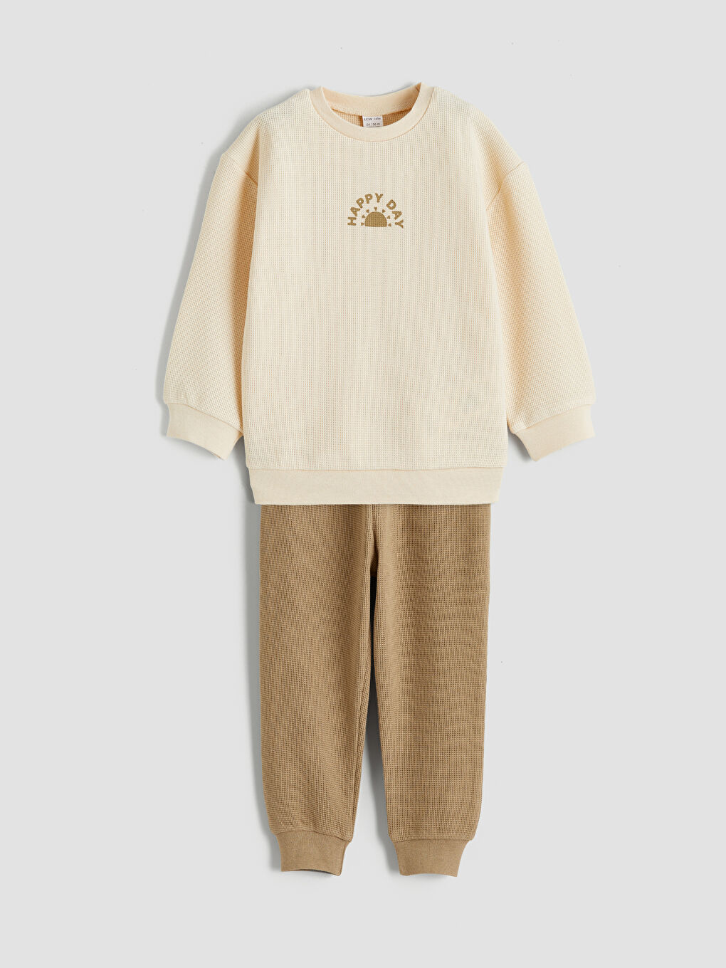 Bej Bisiklet Yaka Erkek Bebek Sweatshirt ve Eşofman Altı-2