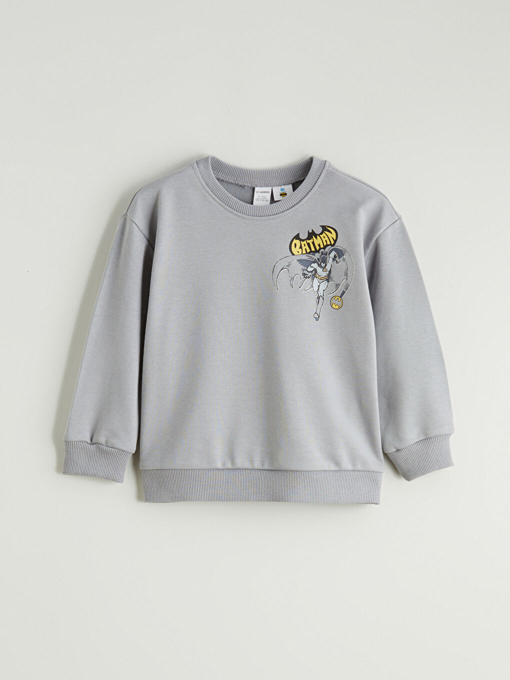 Gri Bisiklet Yaka Batman Baskılı Erkek Çocuk Sweatshirt-1