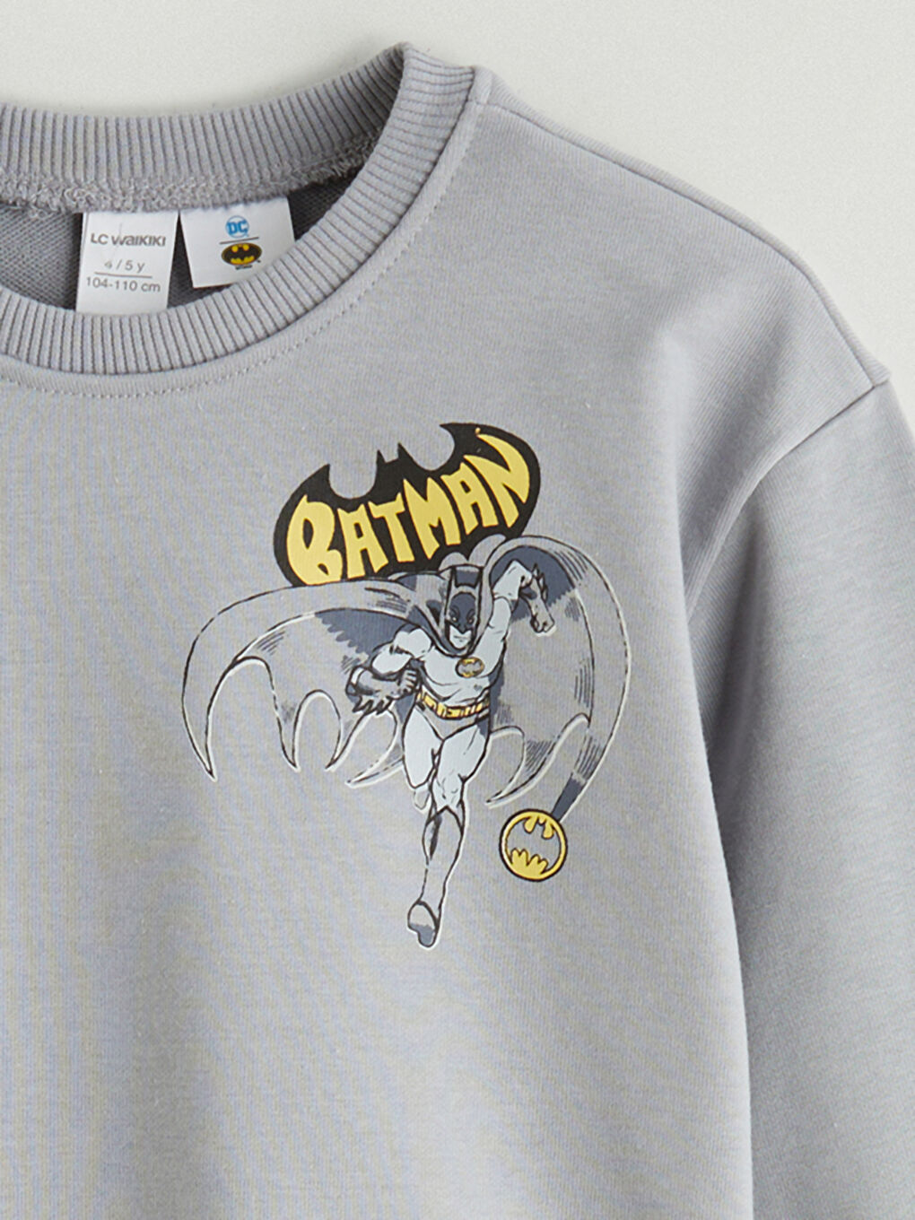 Gri Bisiklet Yaka Batman Baskılı Erkek Çocuk Sweatshirt-2