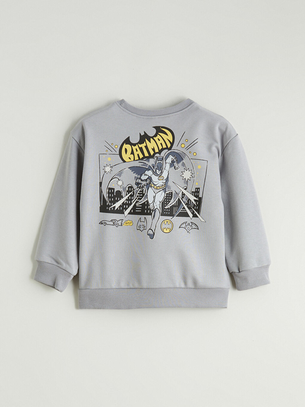 Gri Bisiklet Yaka Batman Baskılı Erkek Çocuk Sweatshirt-4