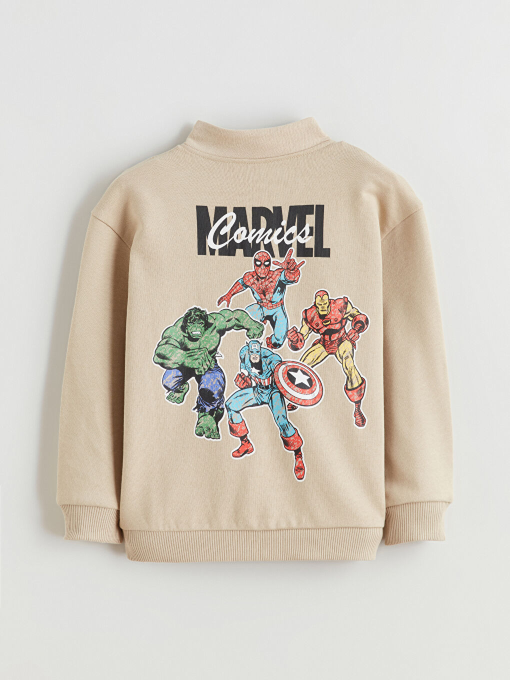 Bej Dik Yaka Marvel Baskılı Erkek Çocuk Sweatshirt-1