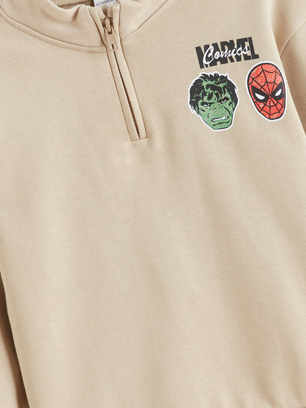 Bej Dik Yaka Marvel Baskılı Erkek Çocuk Sweatshirt-2