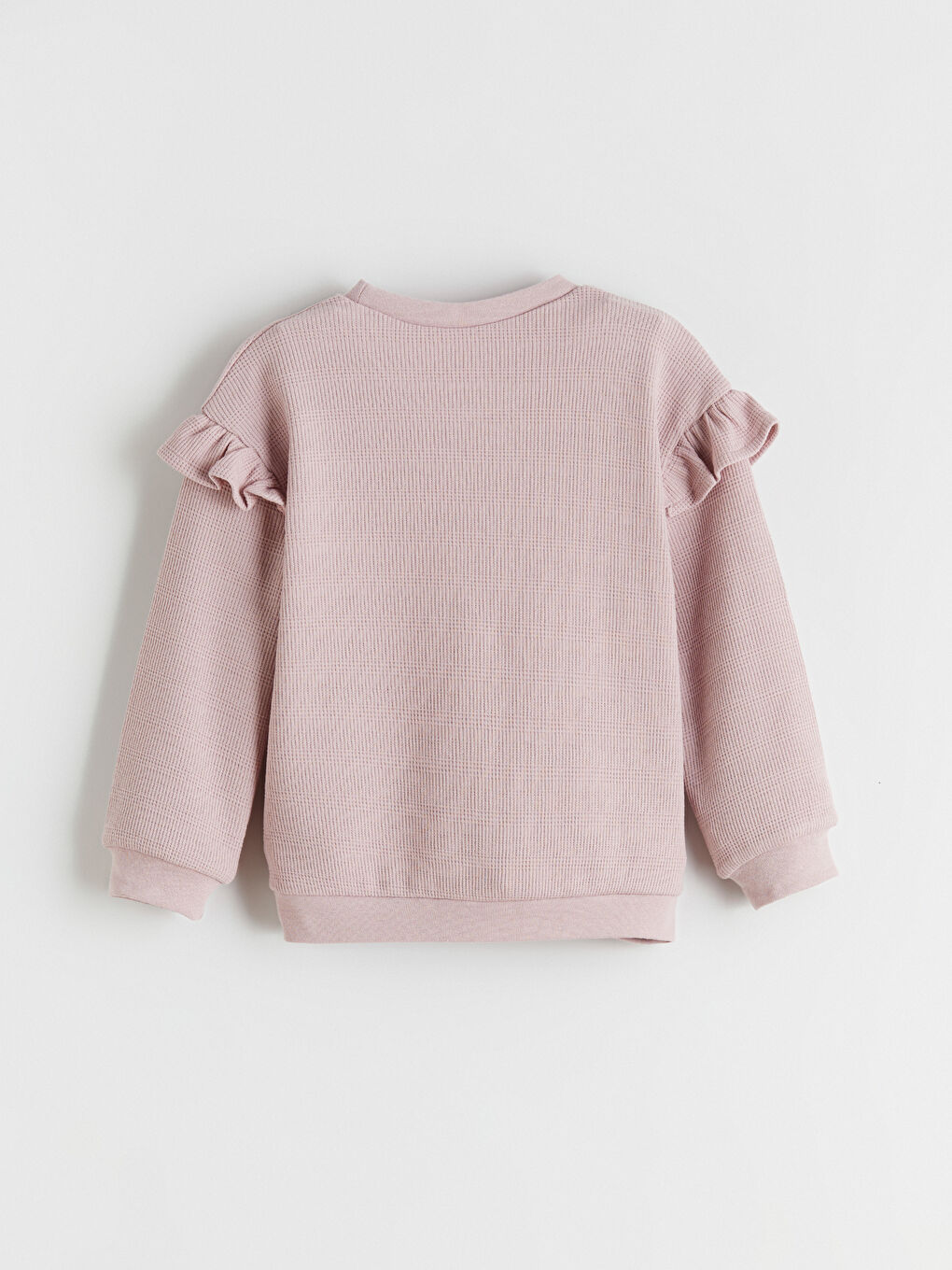 Pembe Bisiklet Yaka Uzun Kollu Fırfır Detaylı Kız Bebek Sweatshirt-1
