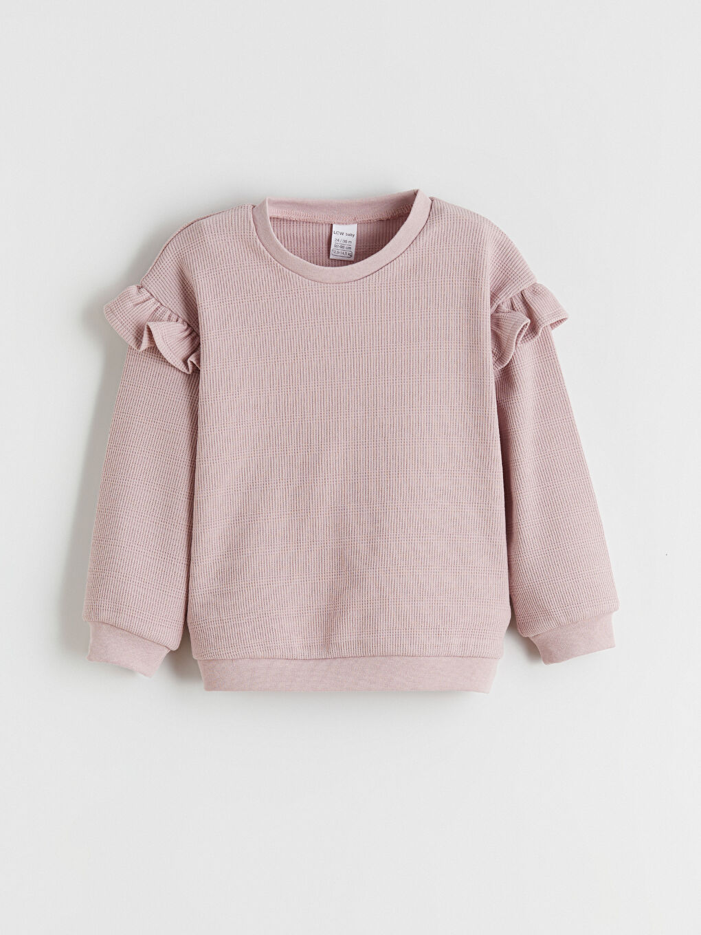 Pembe Bisiklet Yaka Uzun Kollu Fırfır Detaylı Kız Bebek Sweatshirt