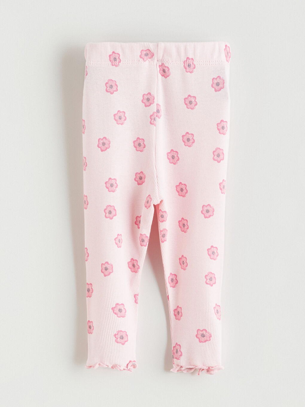 Pembe Beli Lastikli Çiçekli Kız Bebek Jogger Eşofman Alt-1