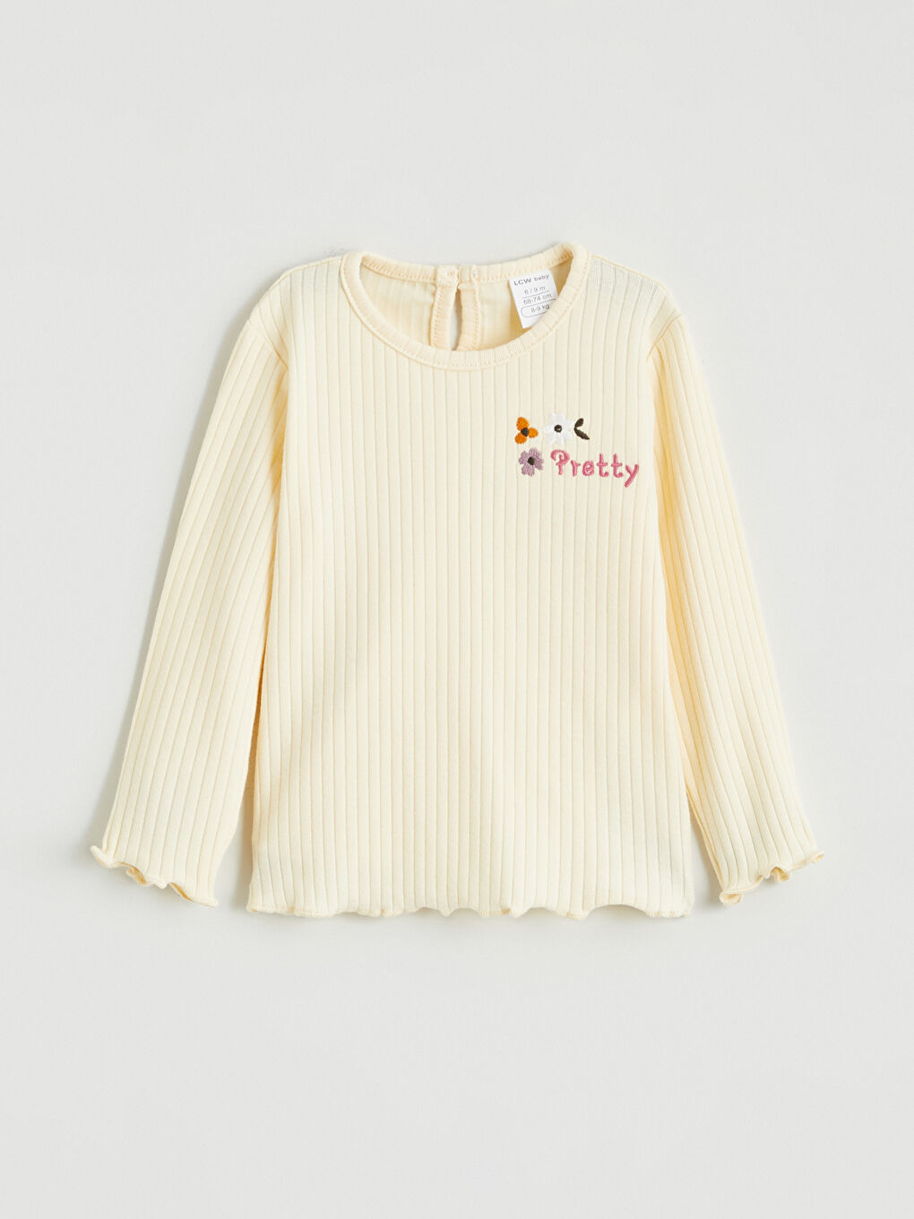 Bej Çiçek Nakışlı Kız Bebek Bluz ve Tayt-1