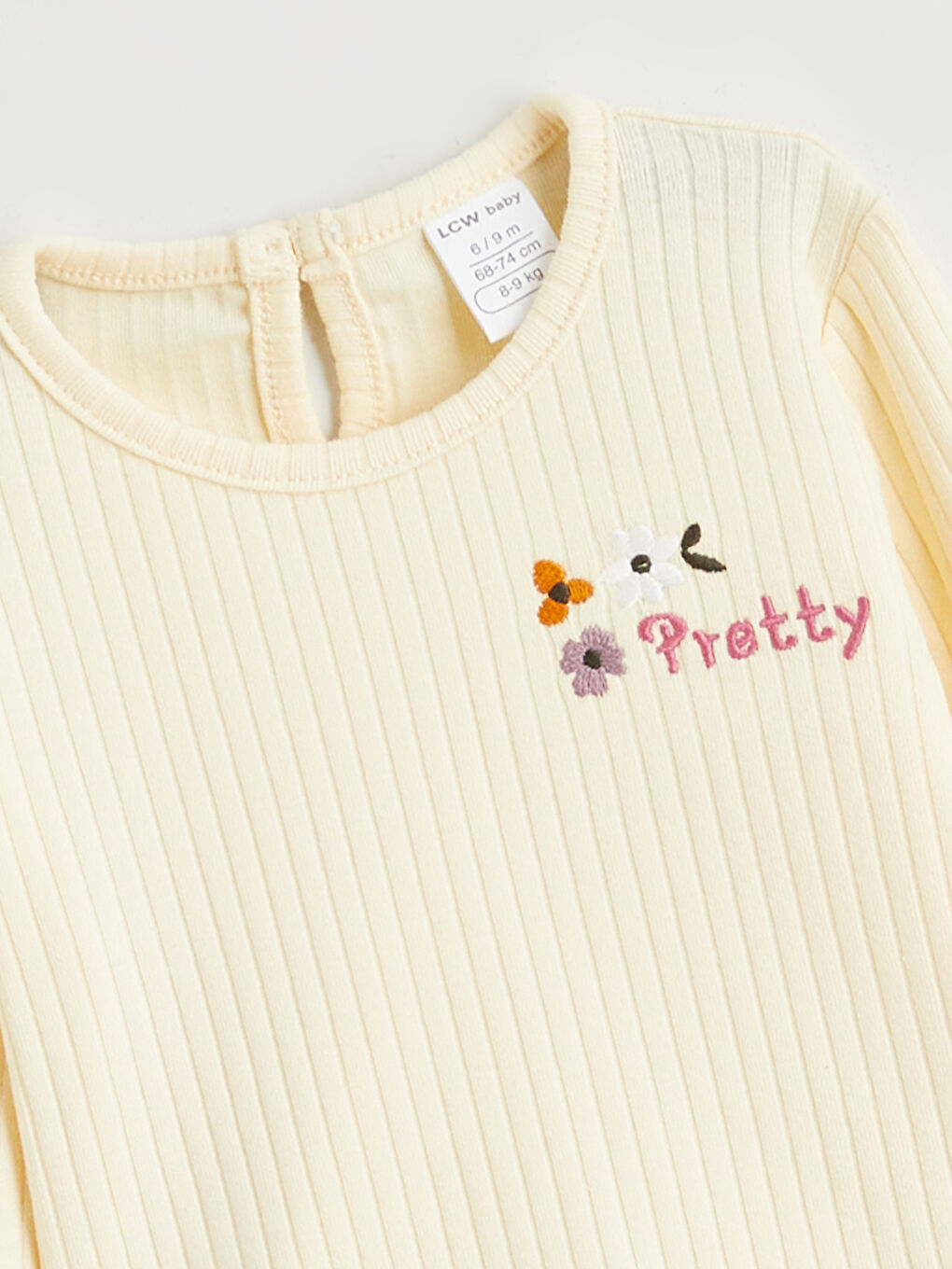 Bej Çiçek Nakışlı Kız Bebek Bluz ve Tayt-2