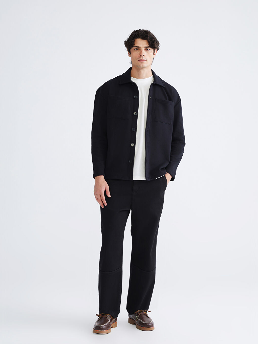 Siyah Polo Yaka Düğmeli Erkek Hırka-1