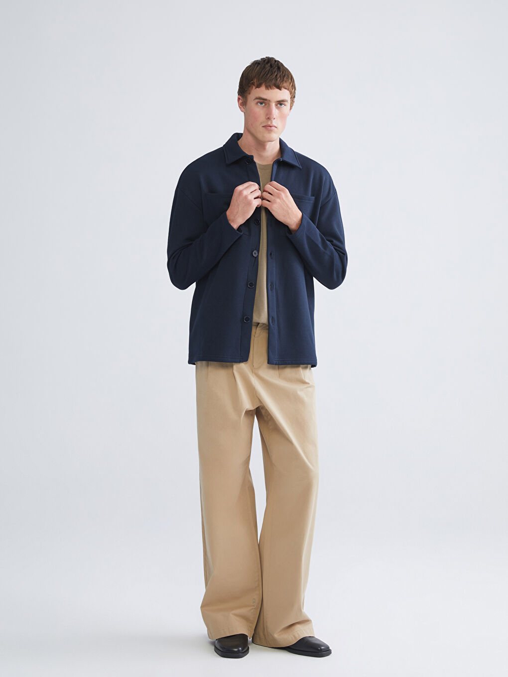 Lacivert Polo Yaka Düğmeli Erkek Hırka-1