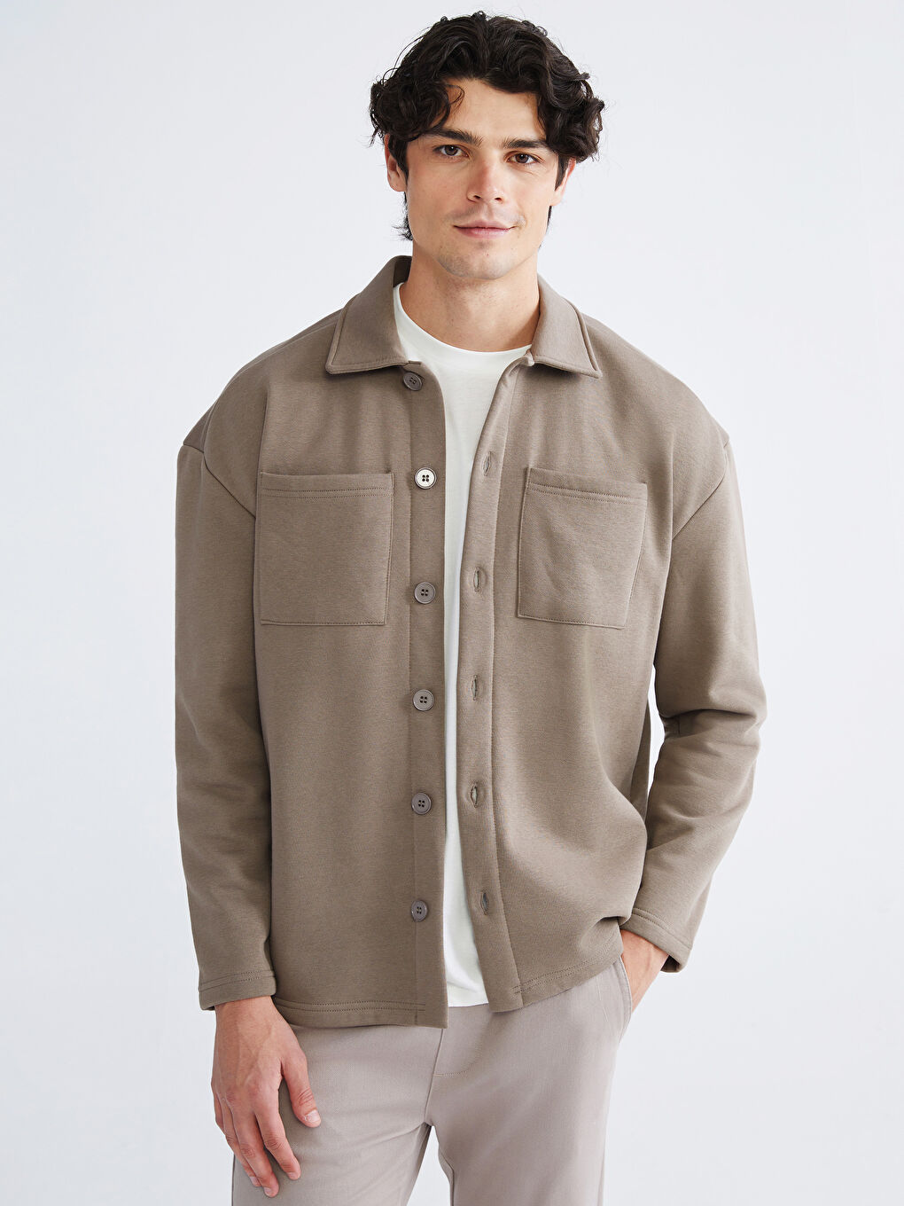 Kahverengi Polo Yaka Düğmeli Erkek Hırka