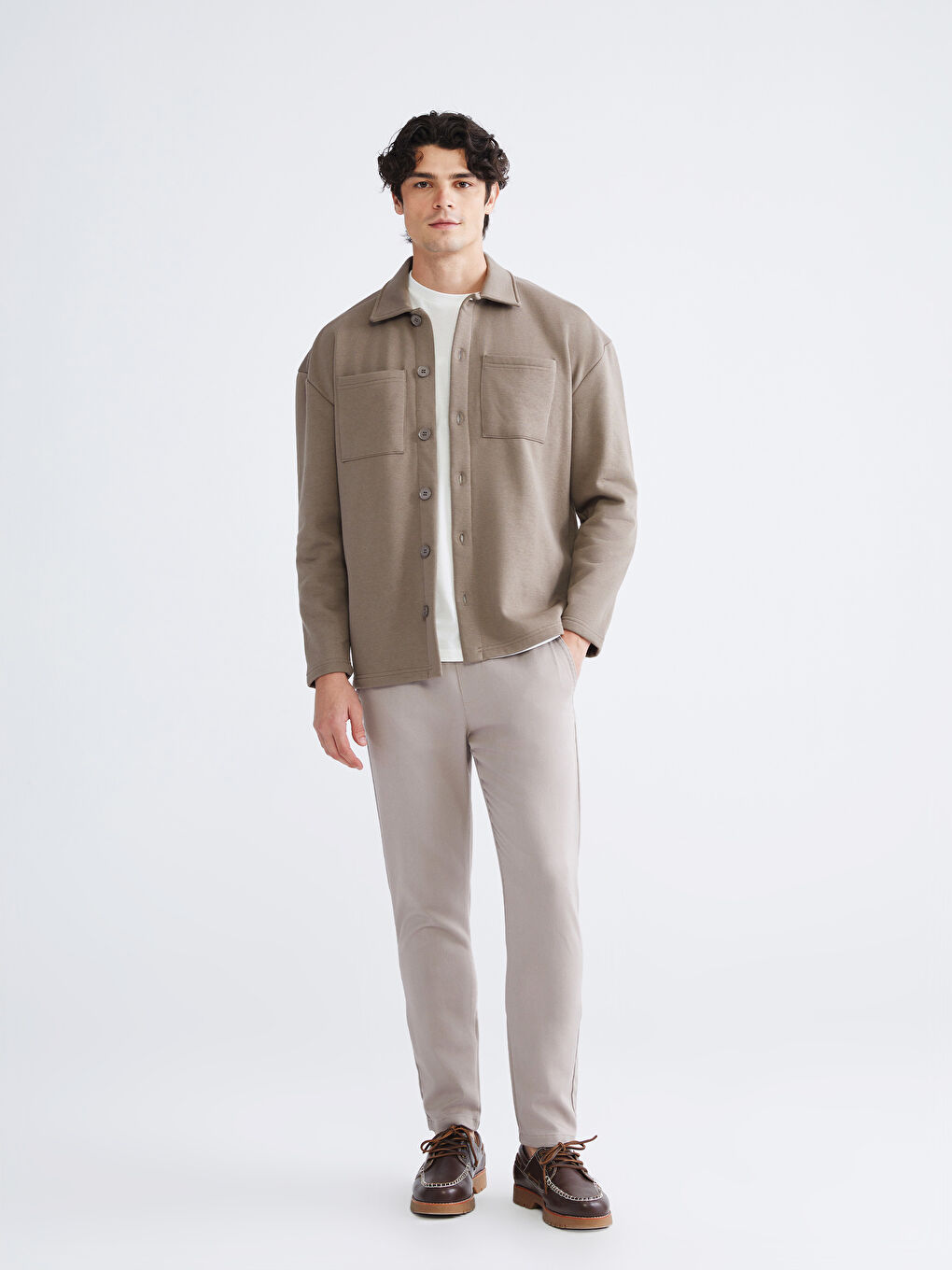 Kahverengi Polo Yaka Düğmeli Erkek Hırka-1