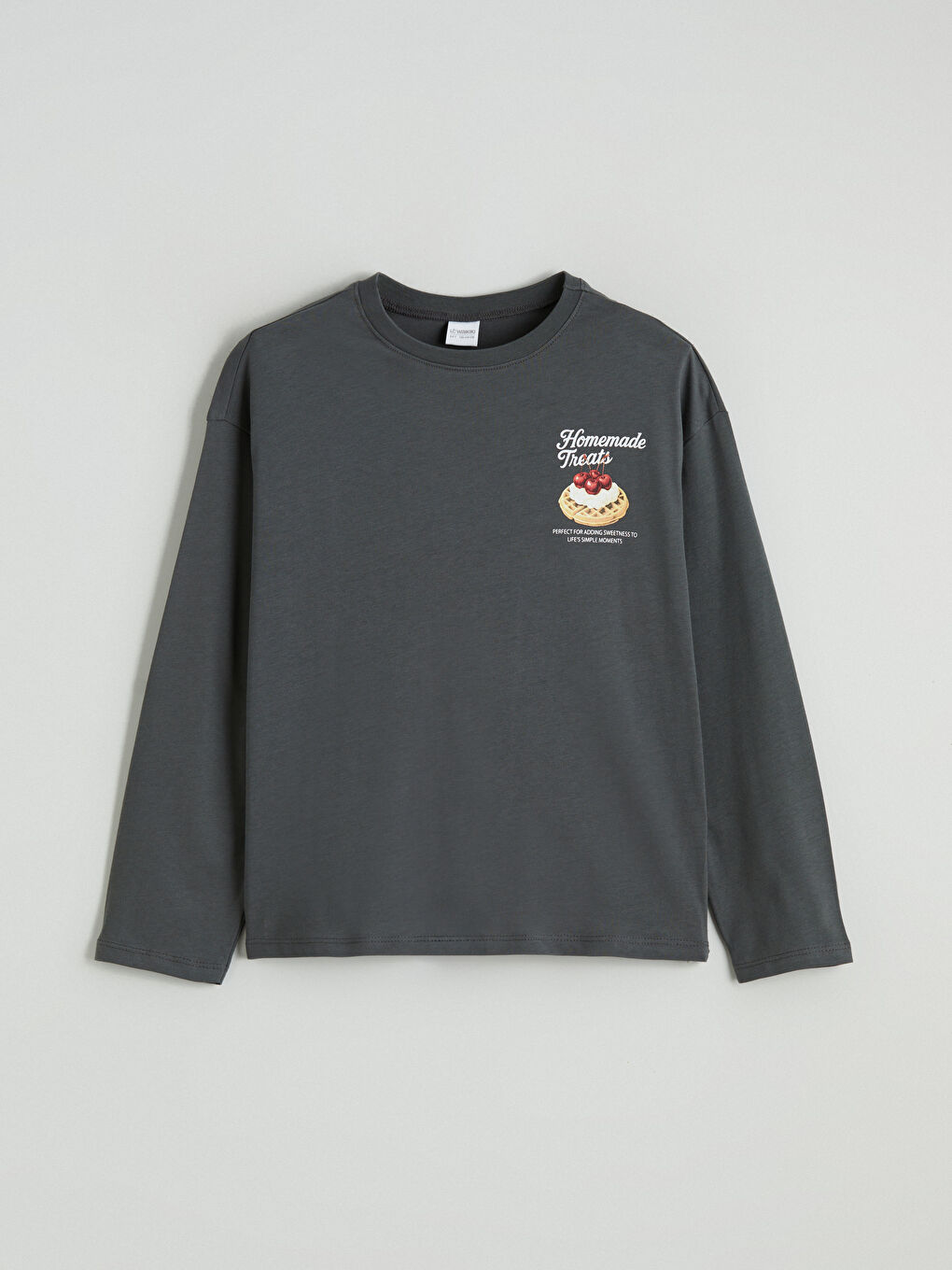 Gri Bisiklet Yaka Baskılı Kız Çocuk Pijama Üst-2