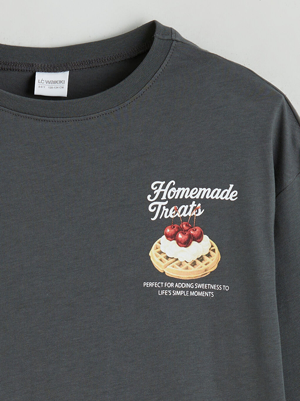 Gri Bisiklet Yaka Baskılı Kız Çocuk Pijama Üst-4