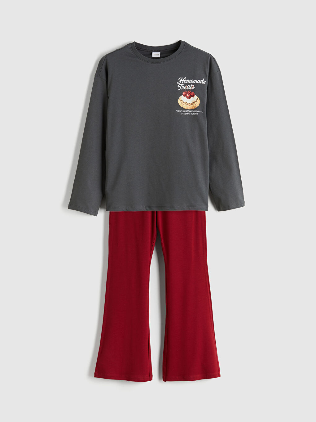 Crew Neck Printed Girls' Pyjama Set-1