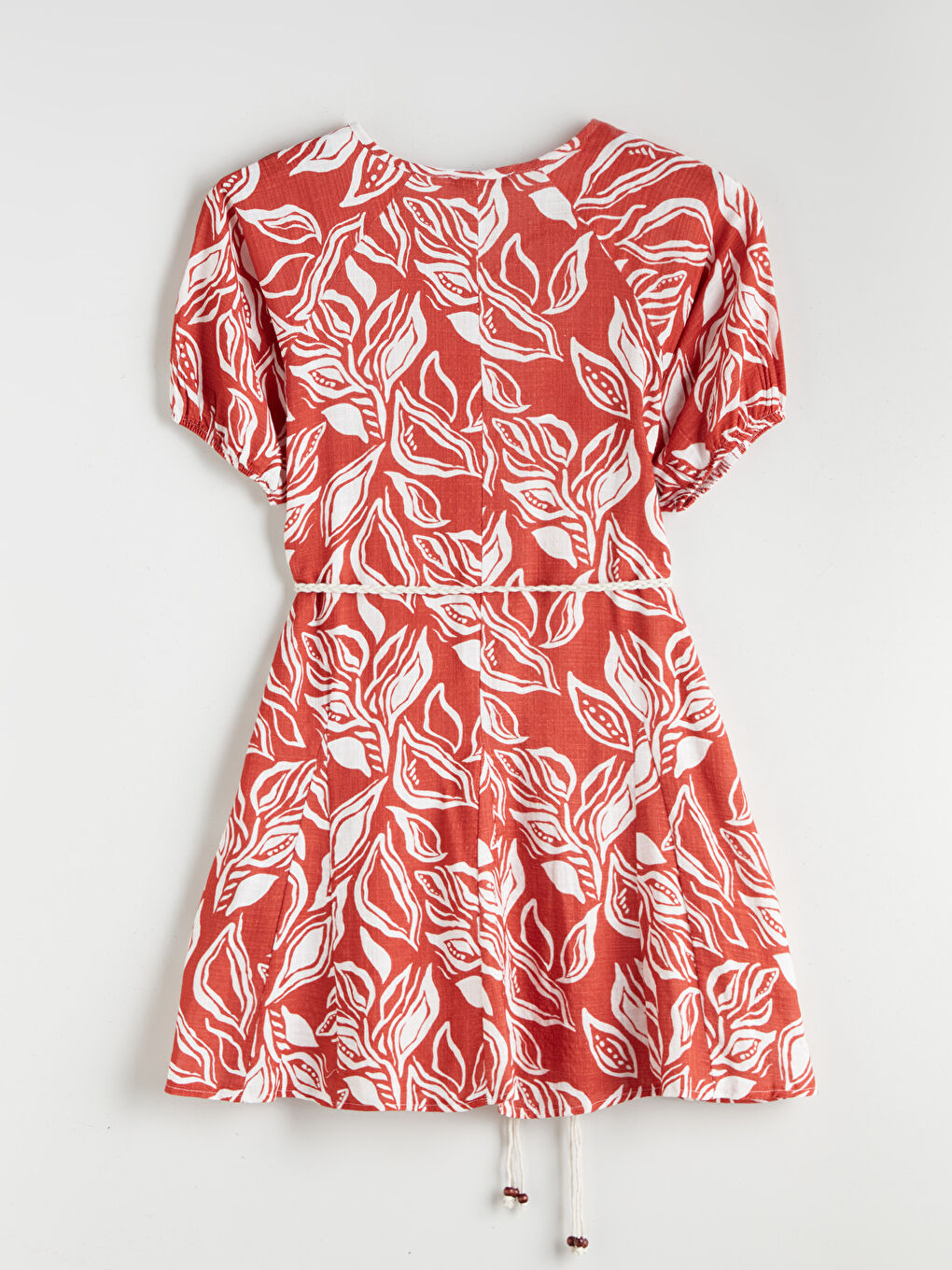 Kırmızı V Yaka Desenli Mini Elbise-5