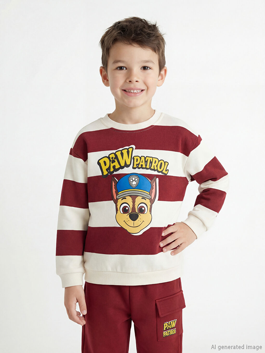 Gestreifter Paw Patrol Bedruckter Sweatshirt und Sweatpants Set für Jungen-1