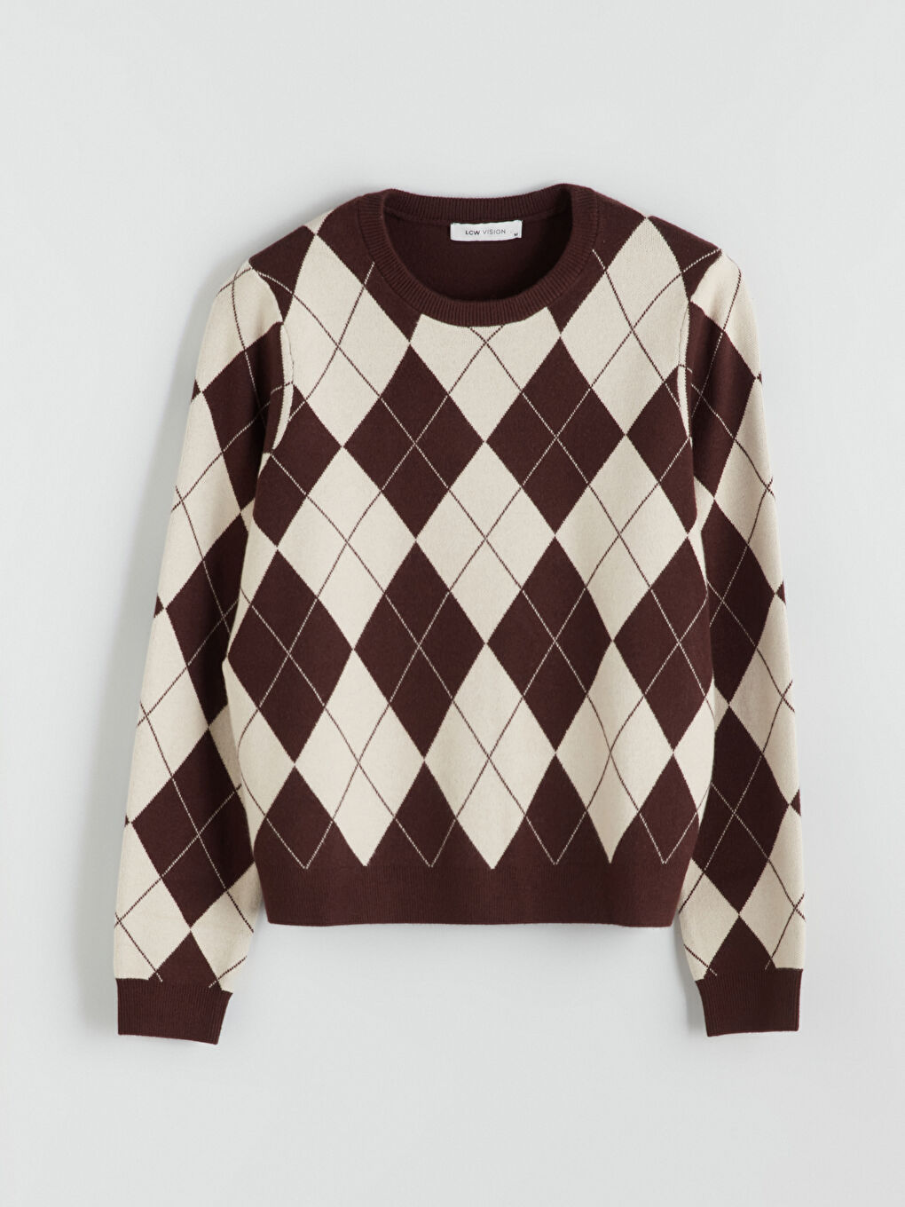 Crew Neck Argyle Pattern Women's Knitwear Sweater-4