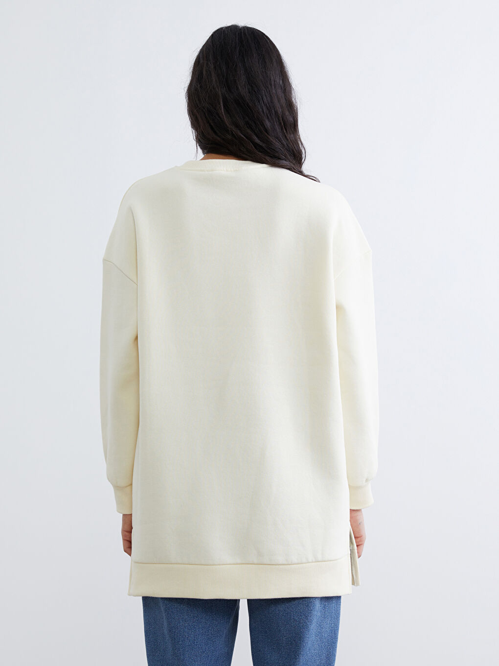 Bej Nakışlı Kadın Kalın Sweatshirt Tunik-3