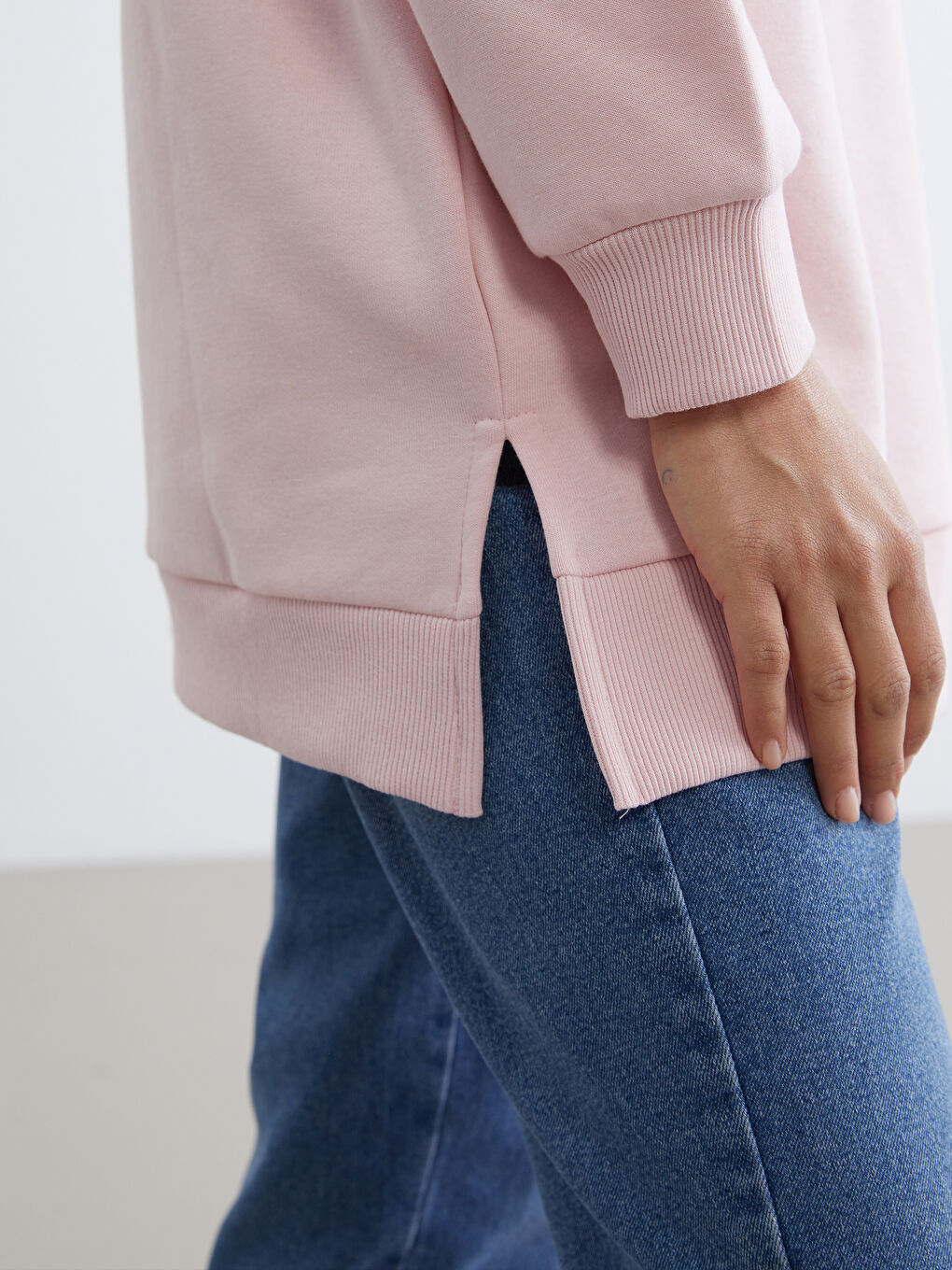 Pembe Nakışlı Kadın Kalın Sweatshirt Tunik-2