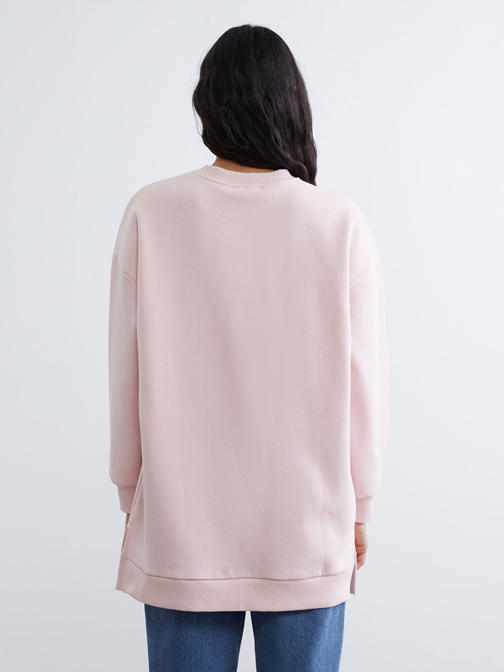 Pembe Nakışlı Kadın Kalın Sweatshirt Tunik-3