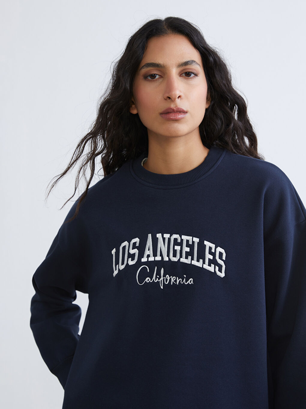 Lacivert Nakışlı Kadın Kalın Sweatshirt Tunik