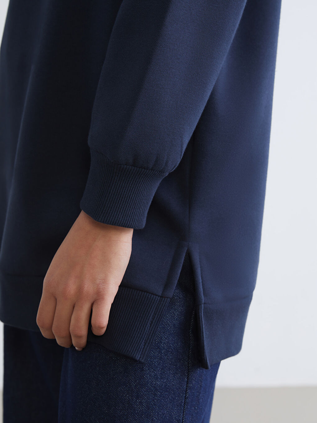 Lacivert Nakışlı Kadın Kalın Sweatshirt Tunik-2