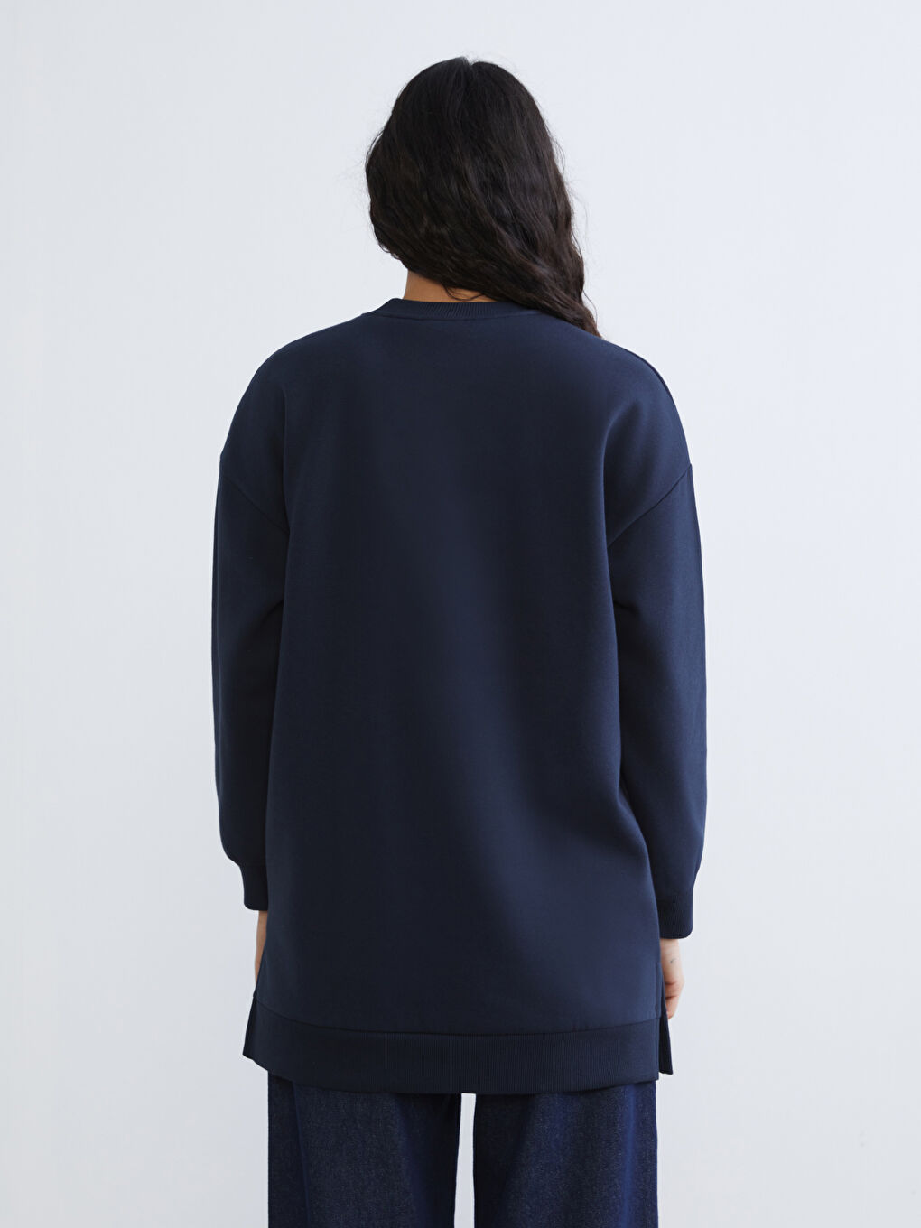 Lacivert Nakışlı Kadın Kalın Sweatshirt Tunik-3